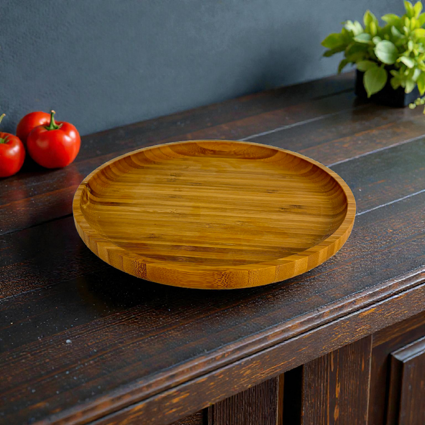 Natural Bamboo Serving Tray – Eco-Friendly Round & round Wooden Plate 20cm