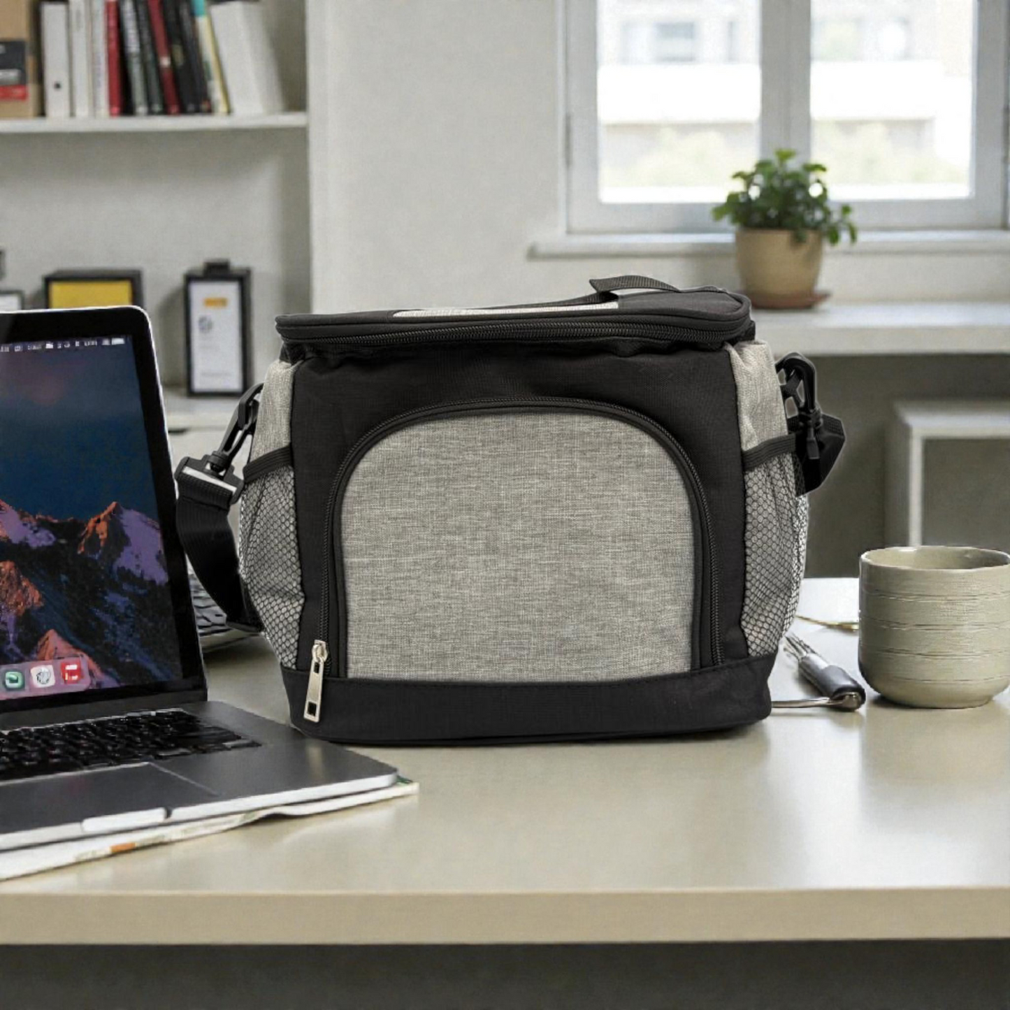 Insulated Lunch Cooler Bag Grey & Black – Multi Pocket Design