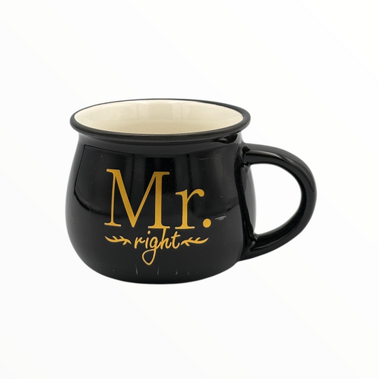 Mr. Right” Black Ceramic Mug – Funny Gift Coffee Cup