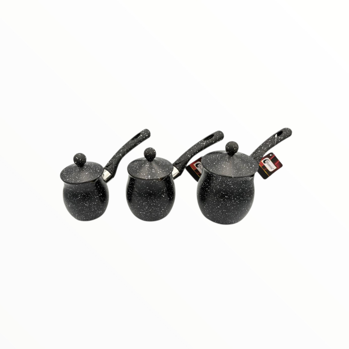 Granite Black Turkish Coffee Pot Set (Cezve) – 3 Sizes with Lid