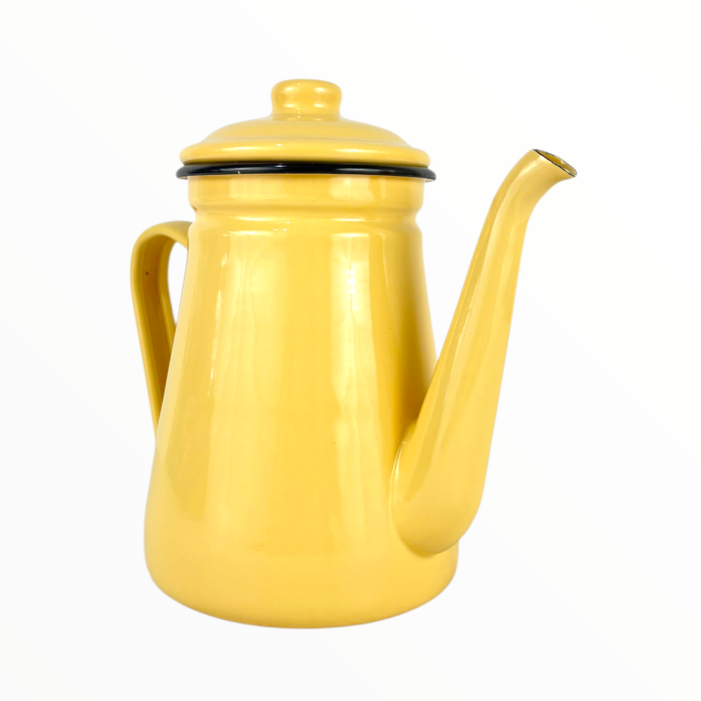 Yellow Enamel Tea & Coffee Pot – Vintage Metal Kettle with Lid & Long Spot
