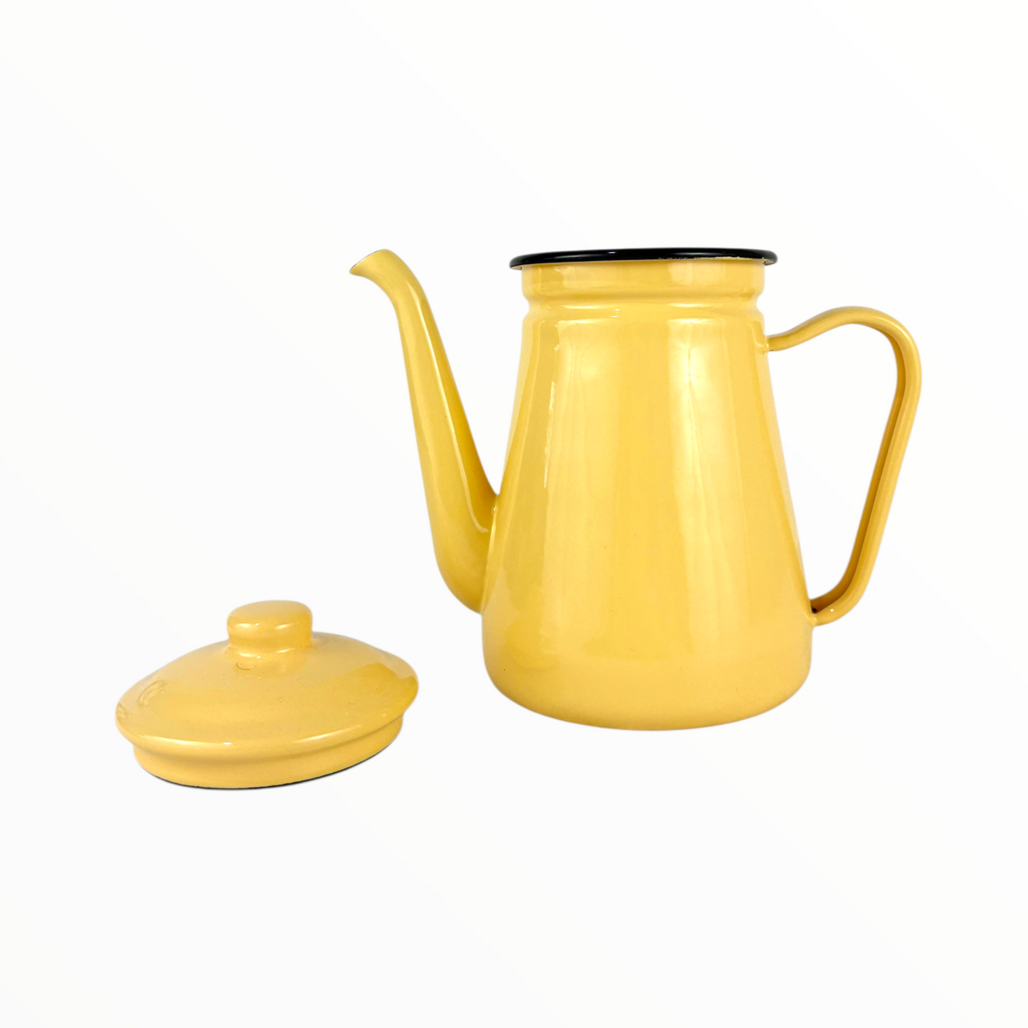 Yellow Enamel Tea & Coffee Pot – Vintage Metal Kettle with Lid & Long Spot