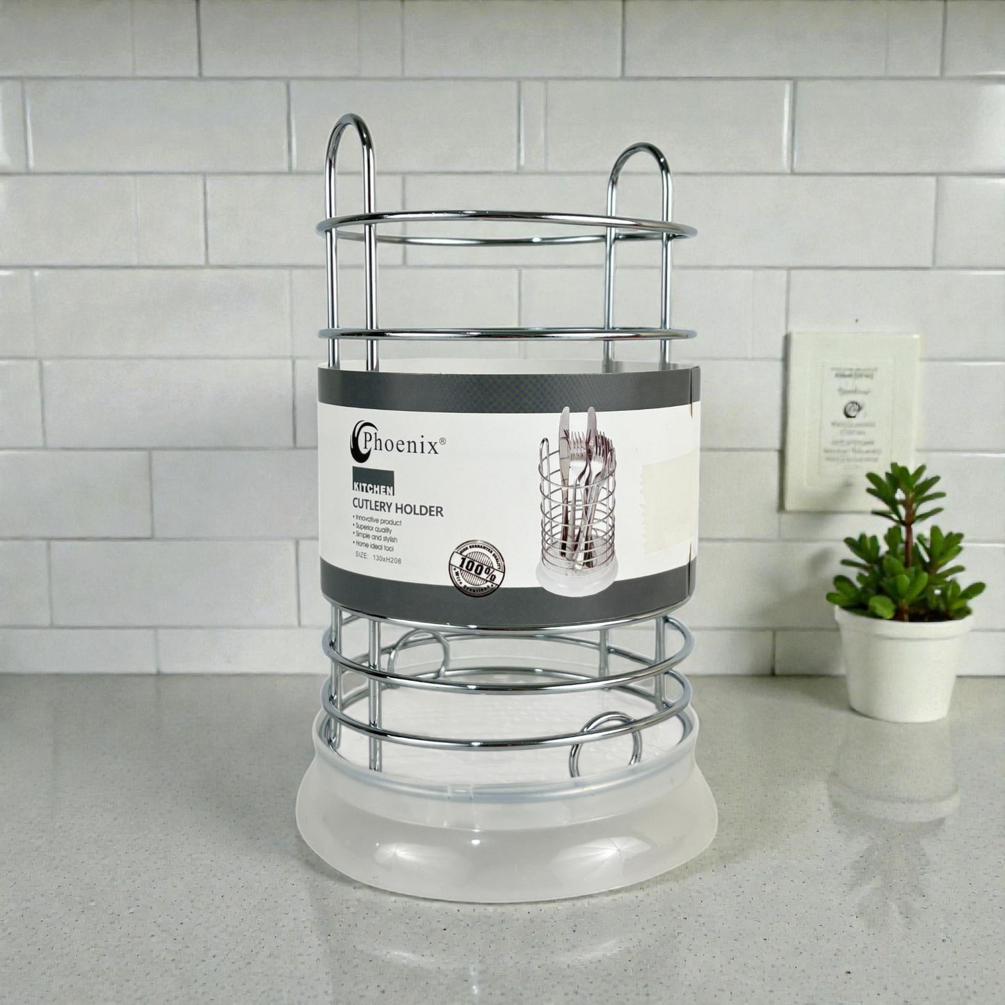 Phoenix Square Aluminum Cutlery Holder – Modern Kitchen Utensil Organizer with Drainage