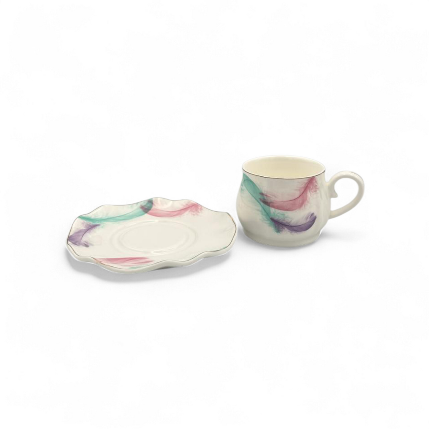 Porcelain Espresso Cup & Saucer Set – Floral Design Coffee Cups Gift Box