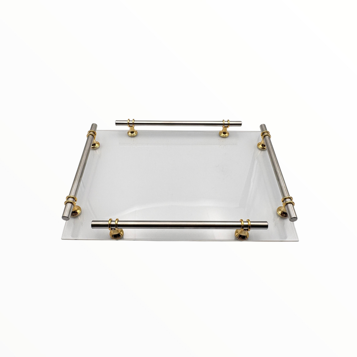 Glass Serving Tray with Gold Handles – Elegant Rectangular Tray