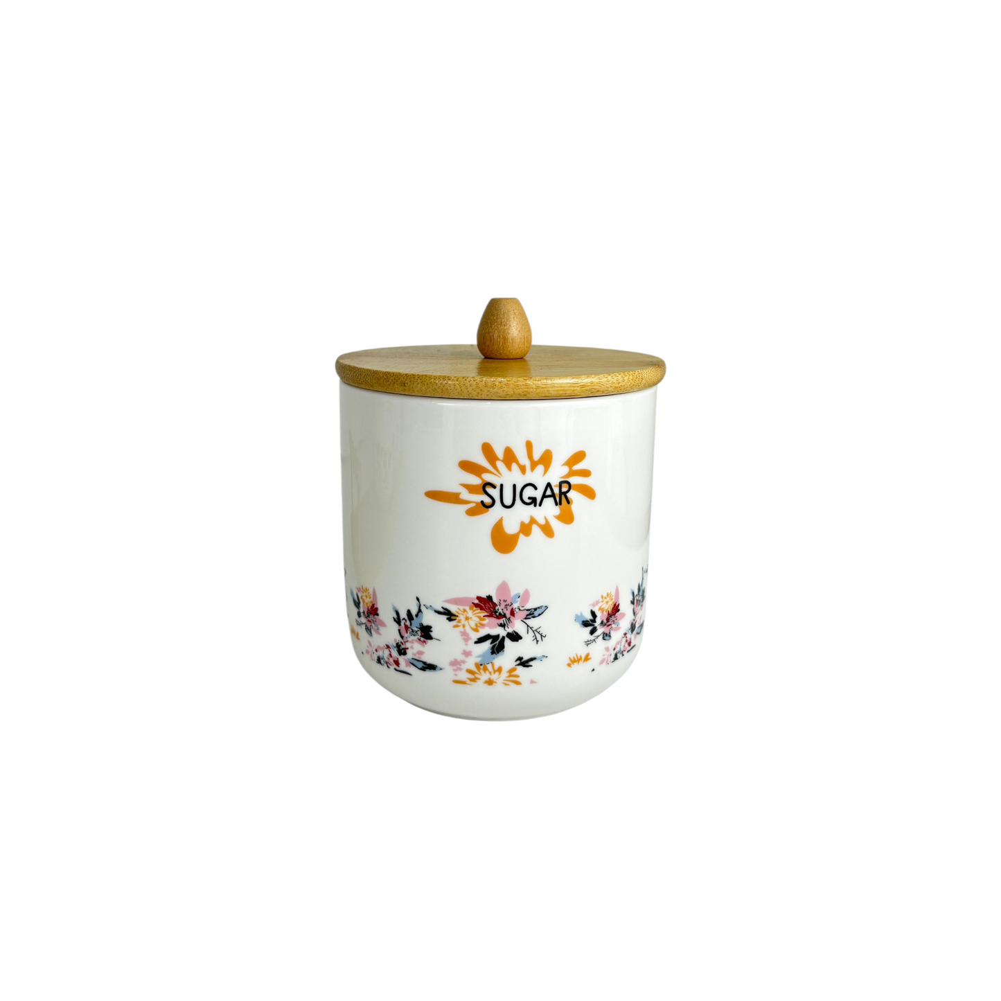 Ceramic Coffee, Tea & Sugar Canister Set with Bamboo Stand