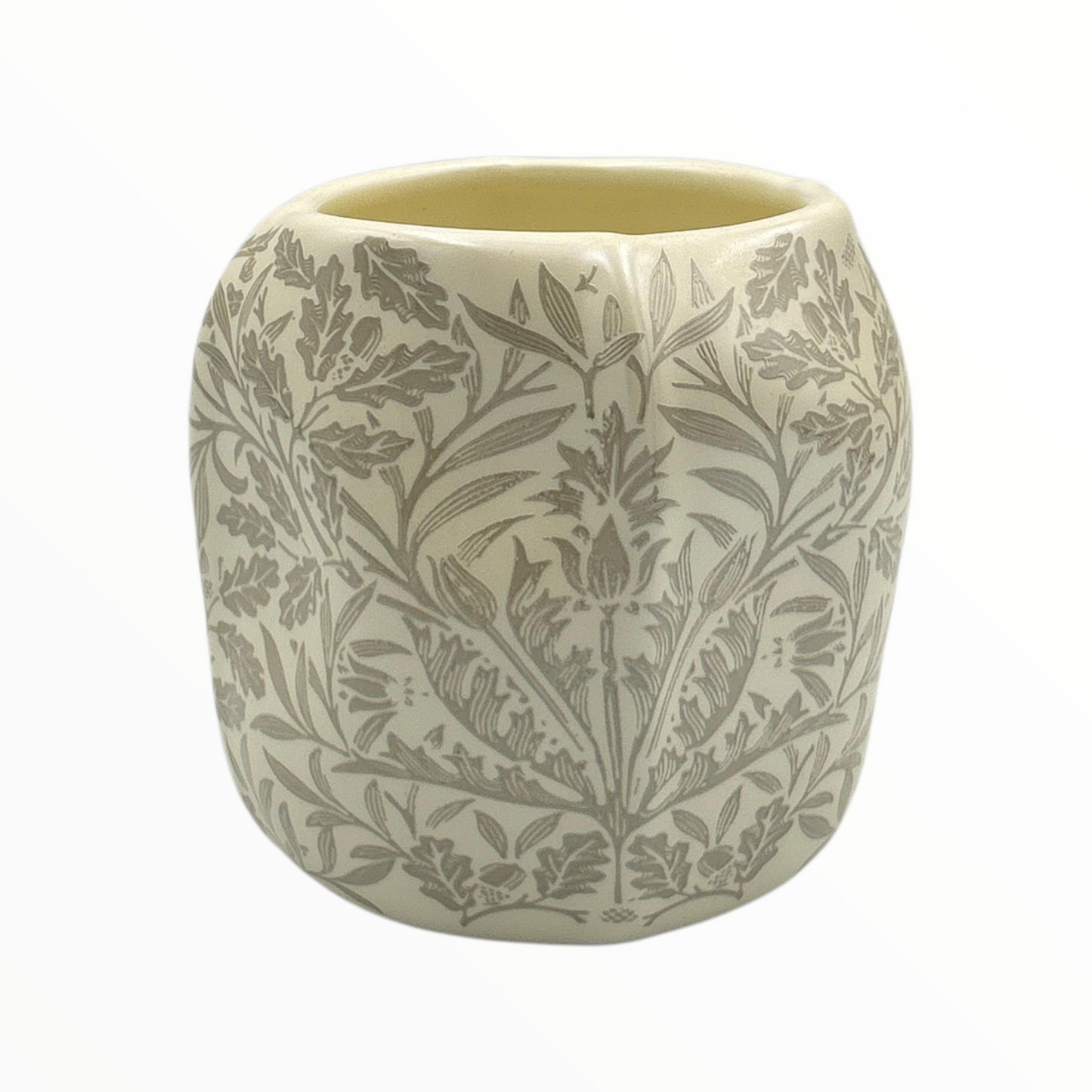 Ceramic Mug with Leaf Pattern – Cream Botanical Coffee Mug 350ml
