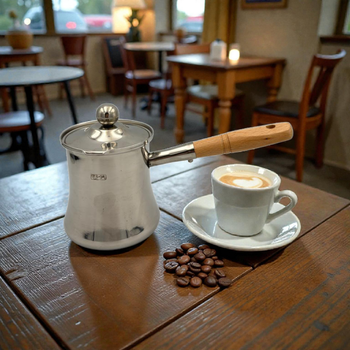Stainless Steel Turkish Coffee Pot with Wooden Handle – Classic capacity 800ml