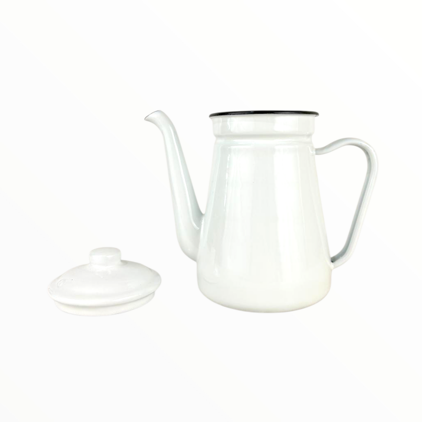 White Enamel Coffee & Tea Pot – Vintage Pour-Over Kettle with Lid