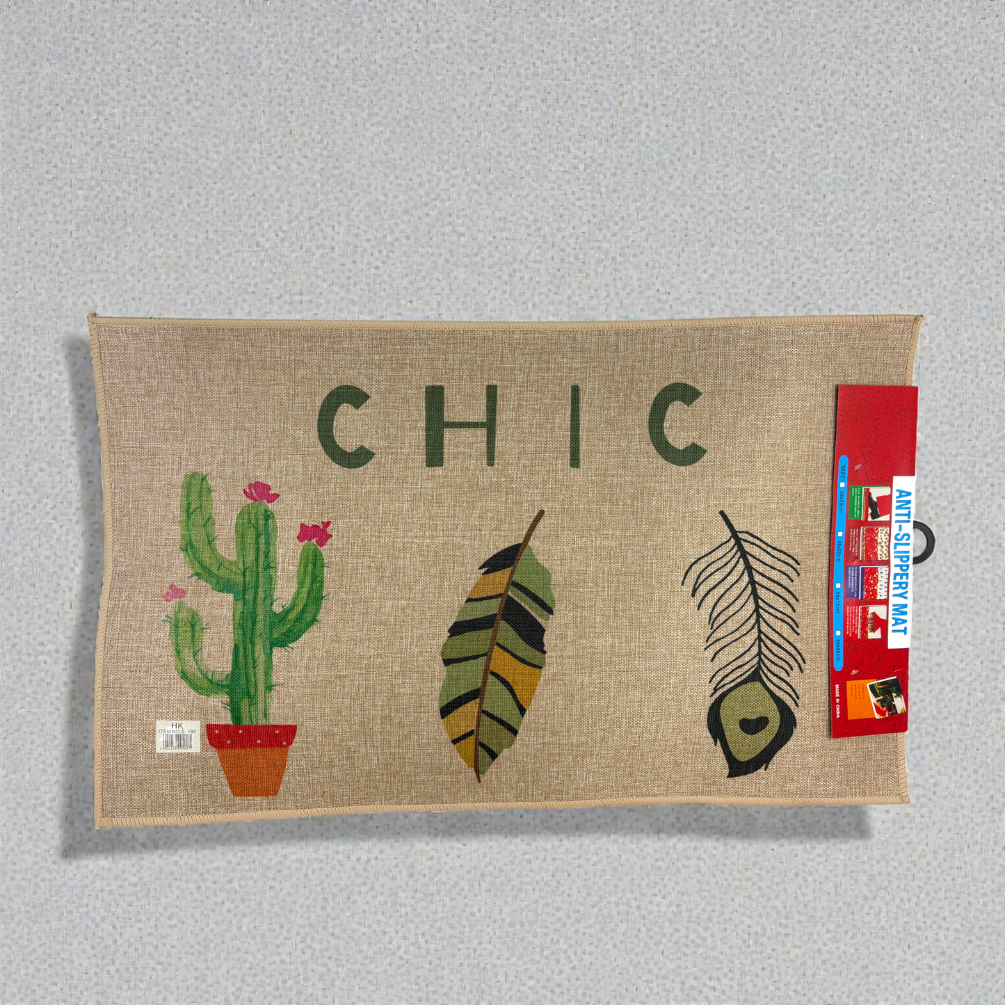 Anti-Slip Floor Mat – “CHIC” Cactus & Feather Design | Decorative Indoor Mat