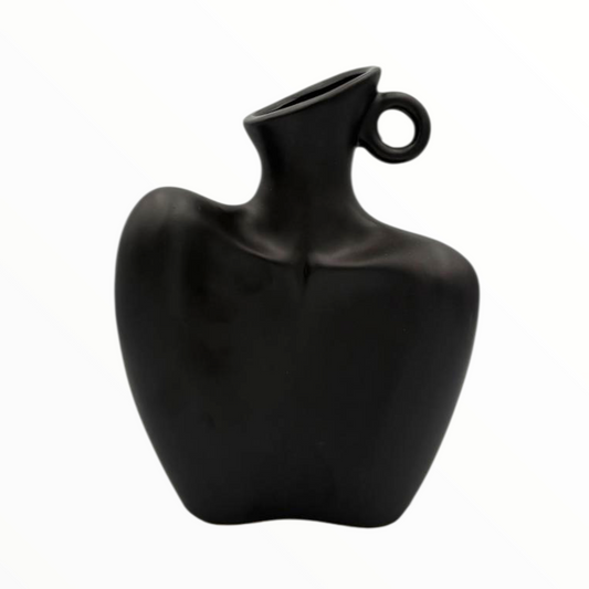 Modern Black Sculptural Ceramic Vase with Ring Handle | Minimalist Home Décor