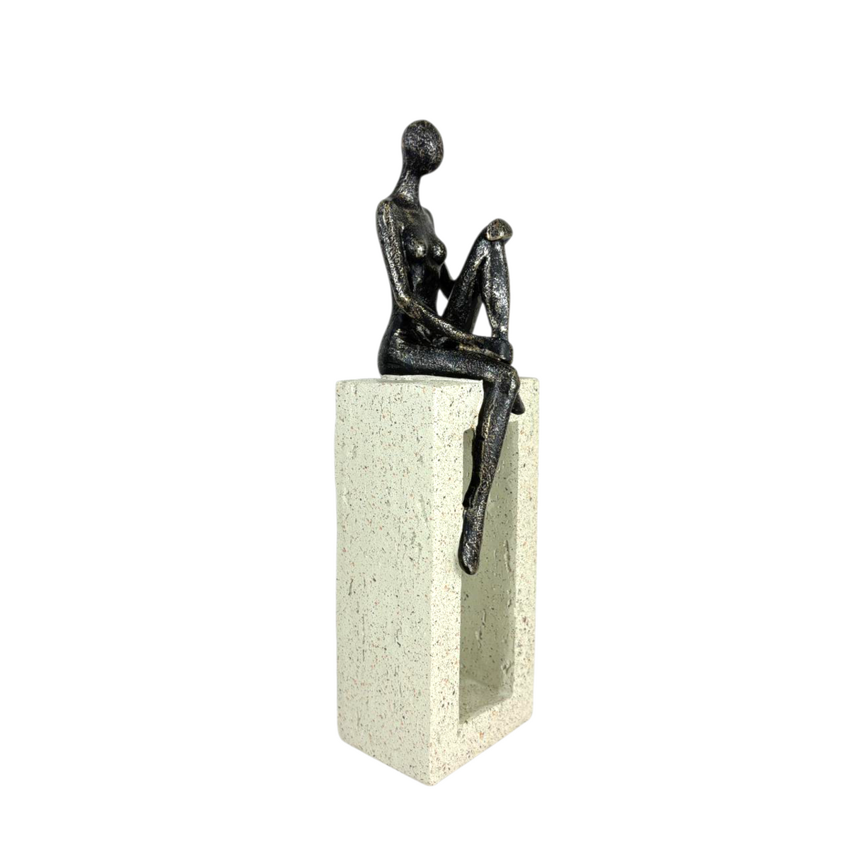 Black Abstract person on Rectangular Stone Frame – Modern Minimalist Resin Sculpture for Home Décor