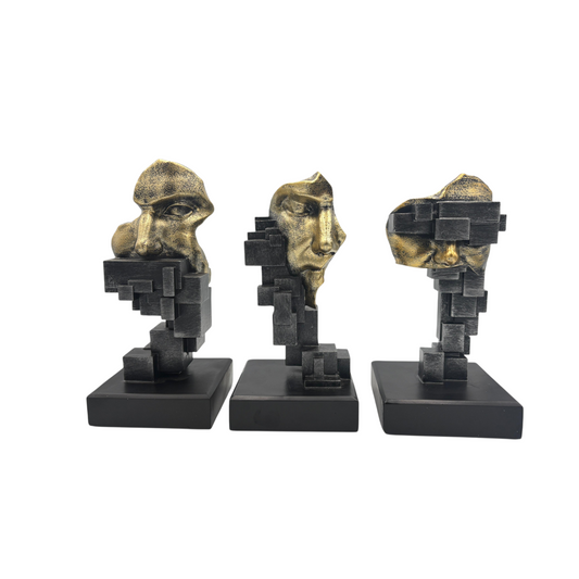 Geometric Abstract Face Sculpture Set – Gold & Black Modern Art Décor