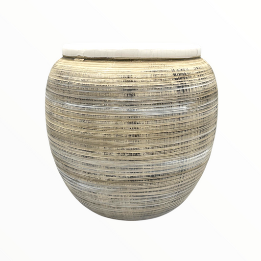 Striped Ribbed Ceramic Vase – Neutral Modern Home Décor