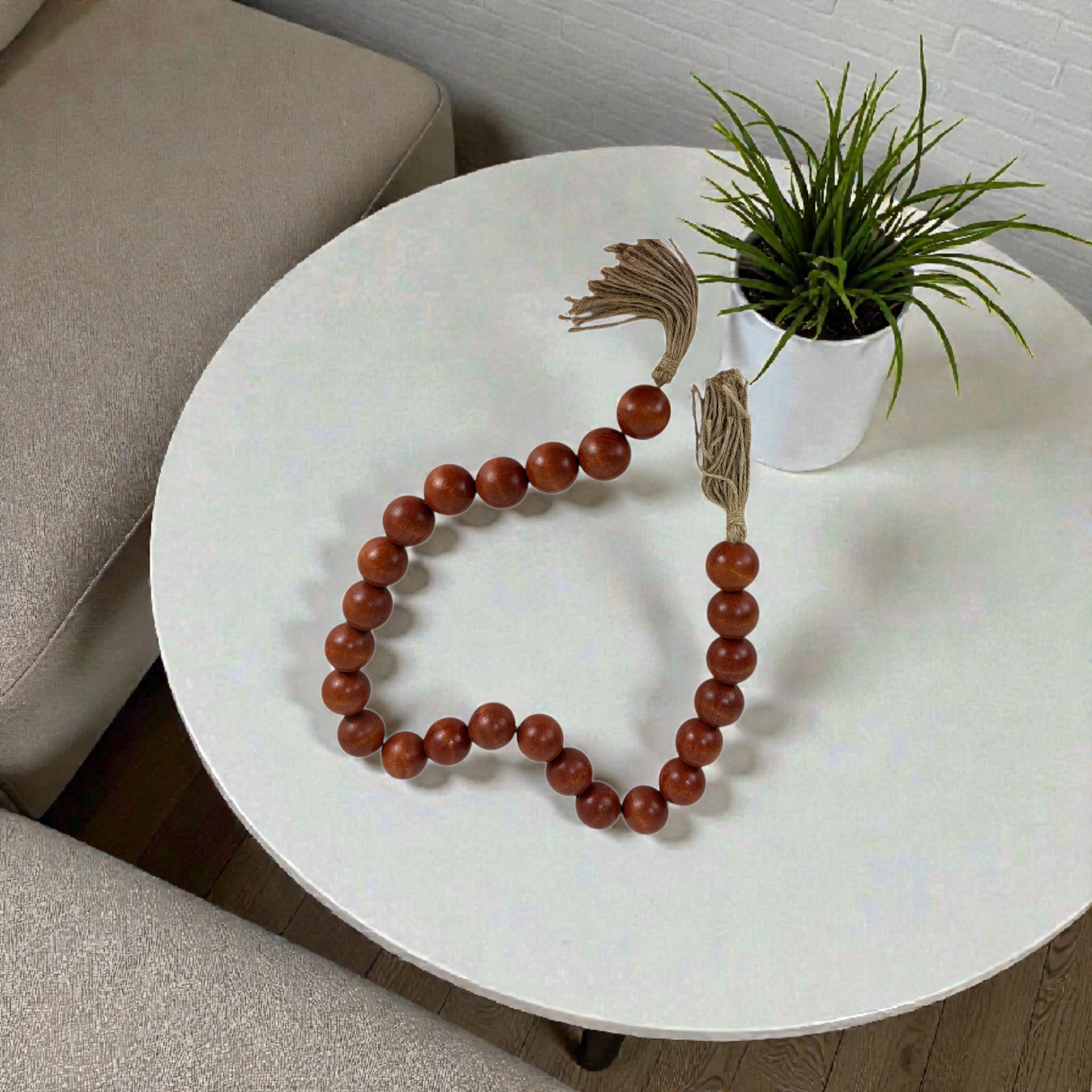 Natural Wooden Bead Garland with Tassel – Boho Home Décor Accent