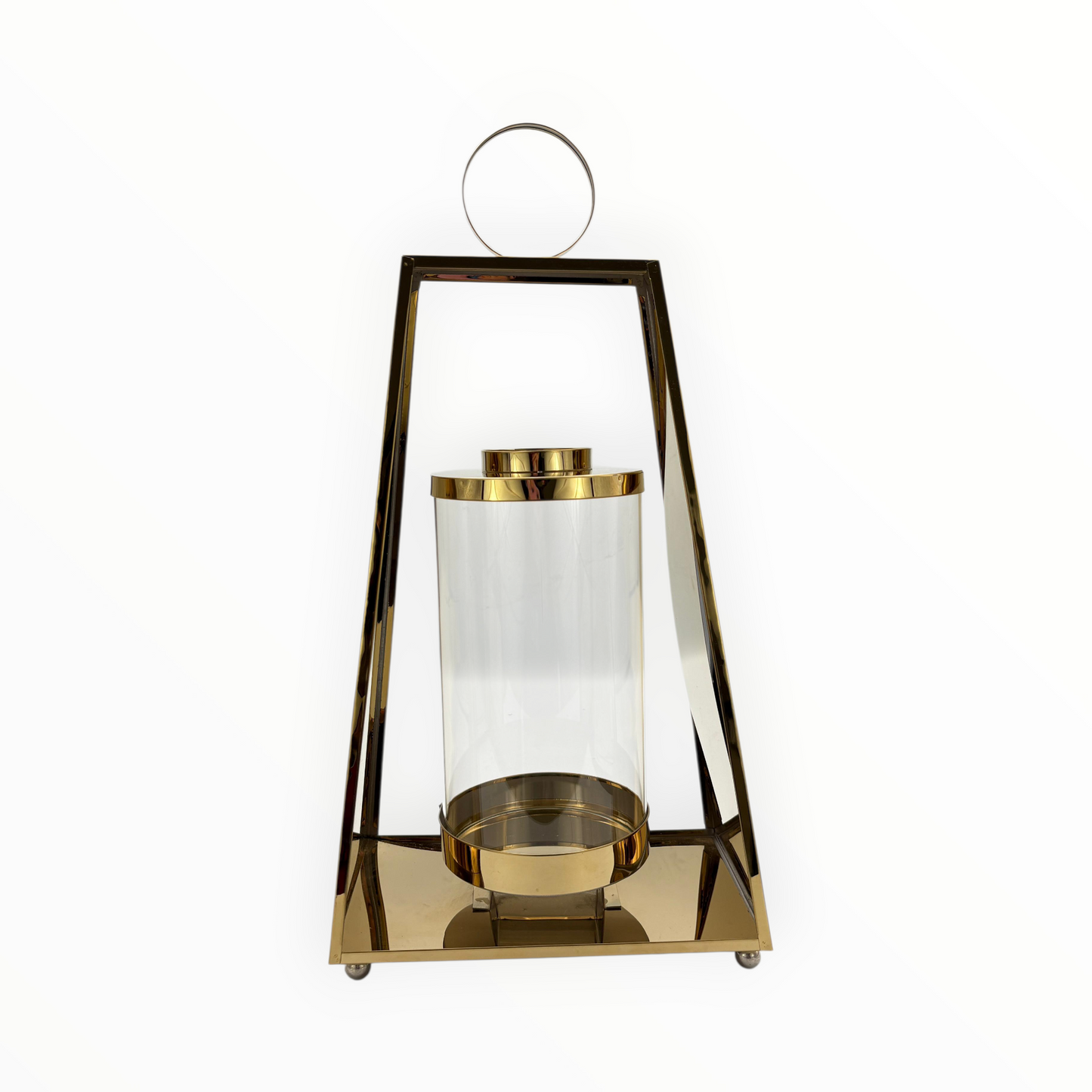 Modern gold Metal Glass Lantern – Minimalist Candle Holder
