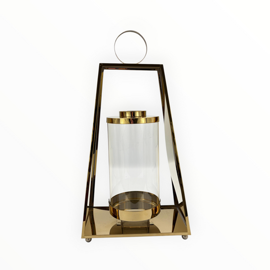 Modern gold Metal Glass Lantern – Minimalist Candle Holder