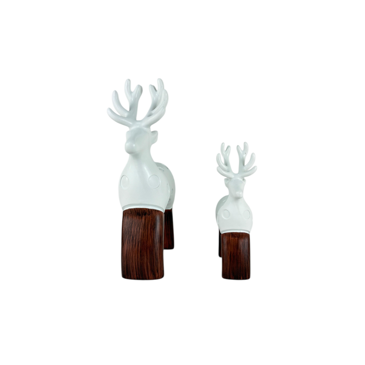White Decorative Deer Figurine Set – Modern Resin Reindeer with Wooden Legs (2 Pieces)