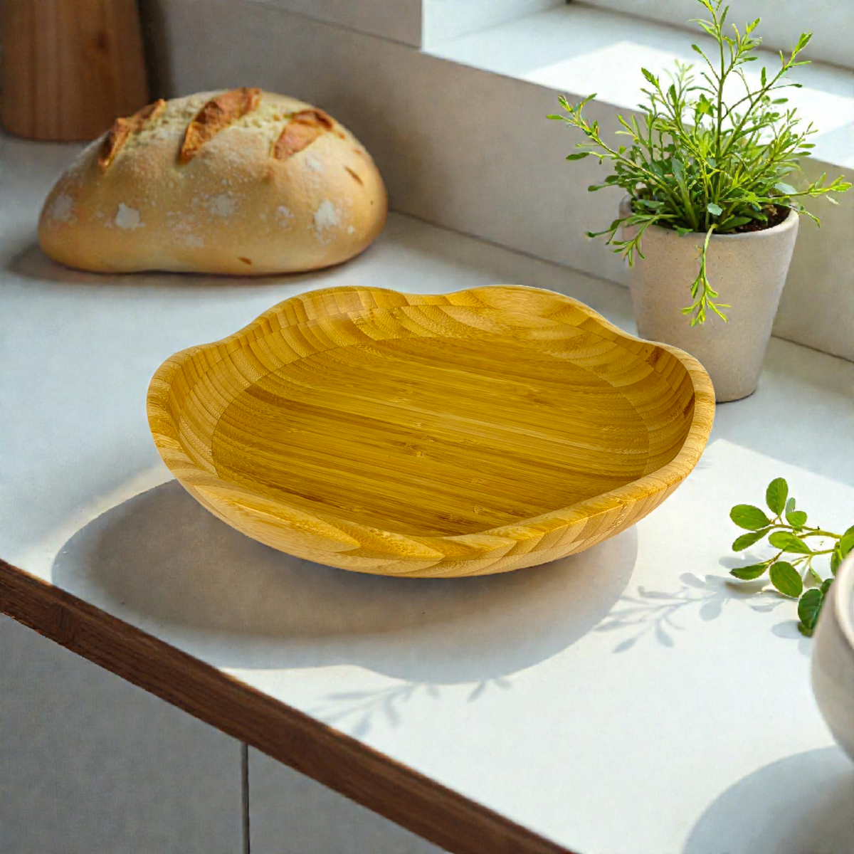 Natural Bamboo Serving Tray – Eco-Friendly Round  Wooden Plate 30cm