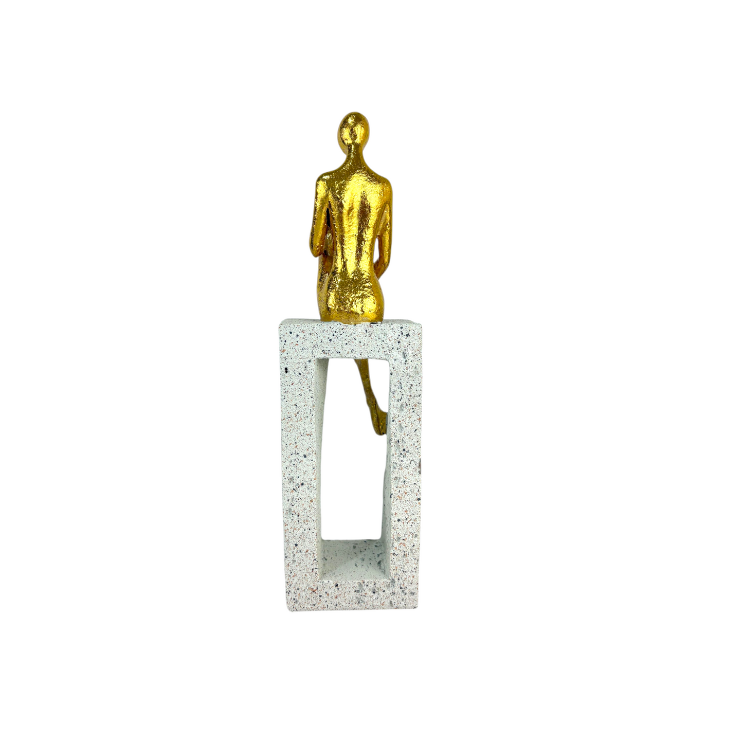 Golden Abstract Woman on Rectangular Stone Frame – Modern Minimalist Resin Sculpture for Home Décor
