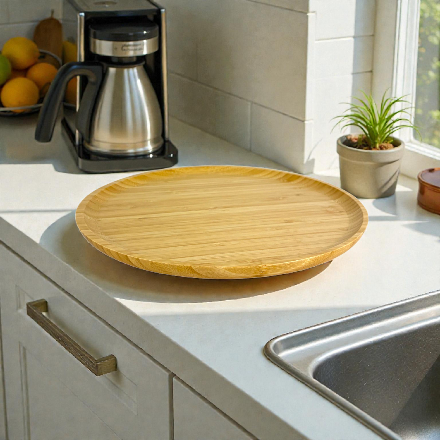 Natural Bamboo Serving Tray – Eco-Friendly RoundWooden Plate 25cm