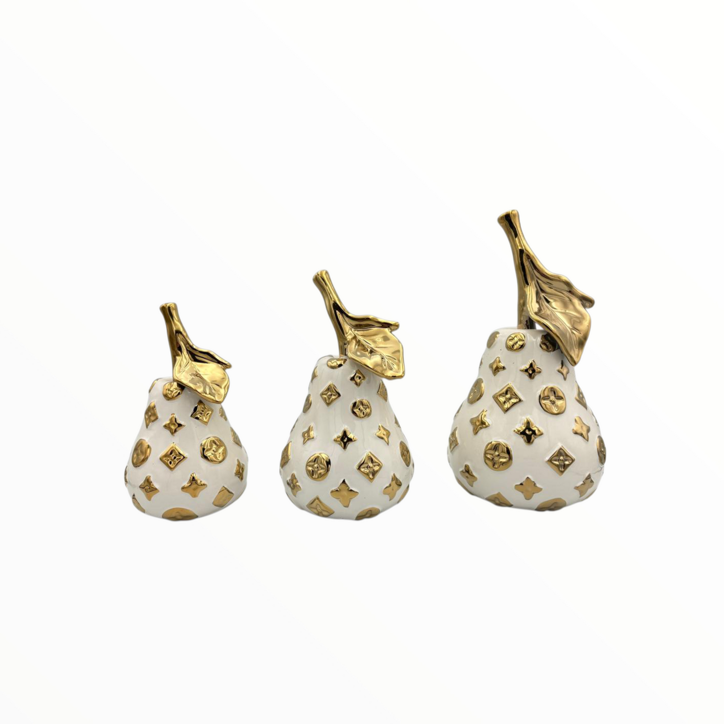 White & Gold Decorative Pear Figurines – Luxury Home Décor Set of 3