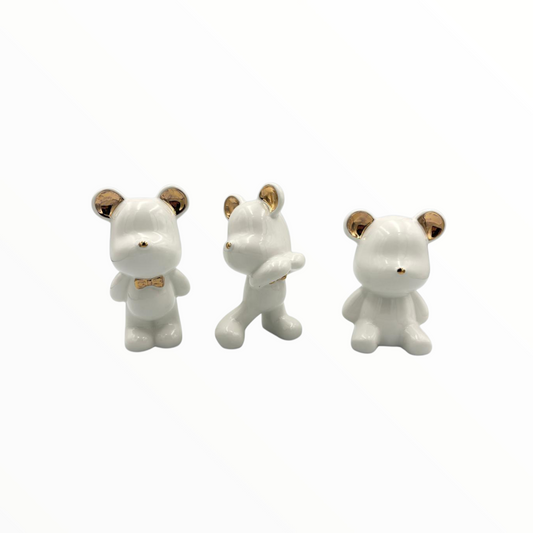 White & Gold Bear Figurines Set – Elegant Decorative Accents