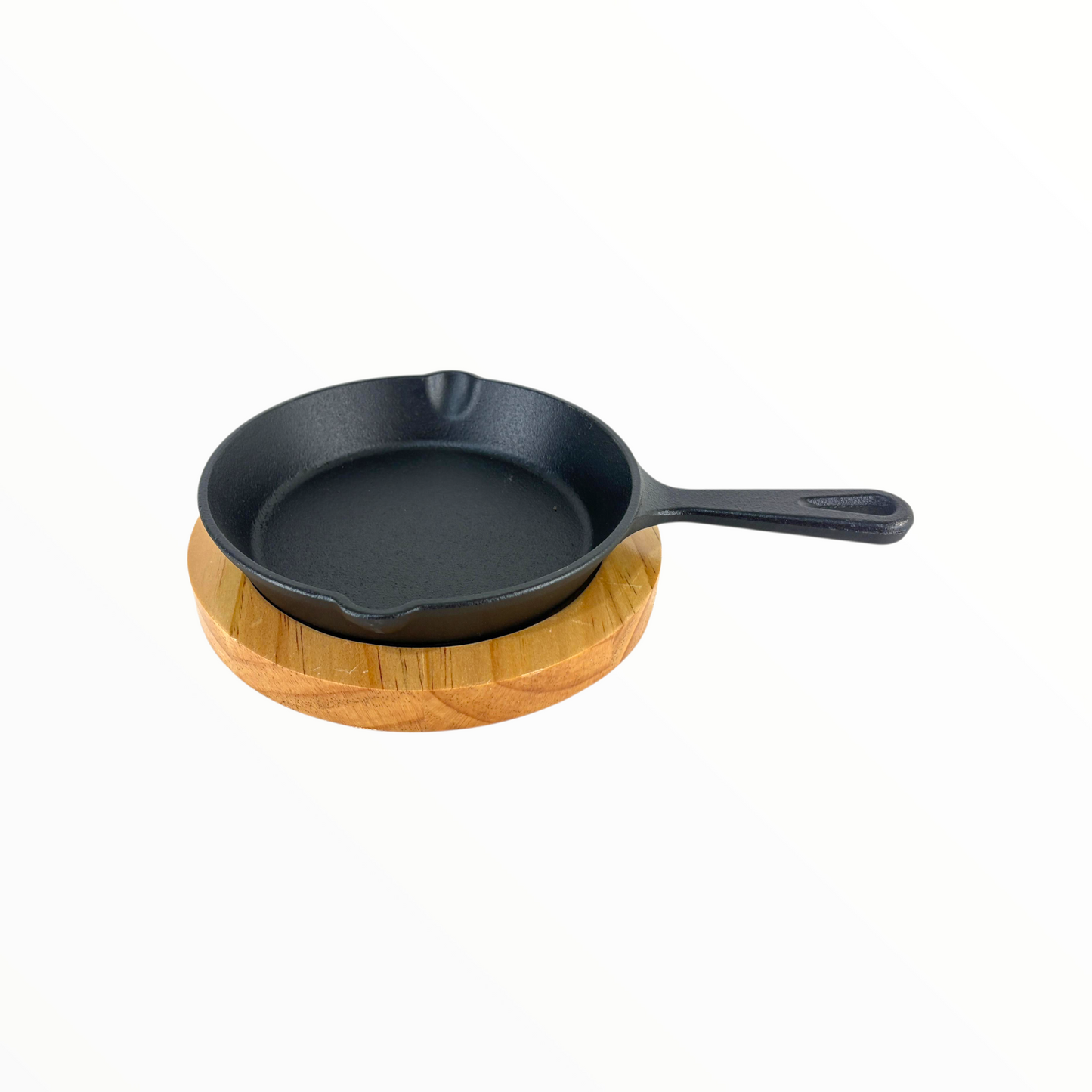 Cast Iron Skillet Pan with Wooden Serving Board – Pre-Seasoned Heavy Duty Frying Pan