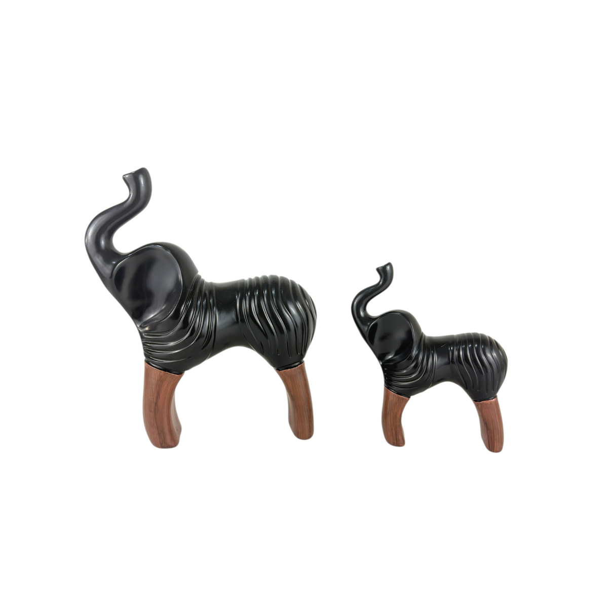 Black Abstract Animal Figurine Set – Modern Resin Décor with Wooden Legs (2 Pieces)