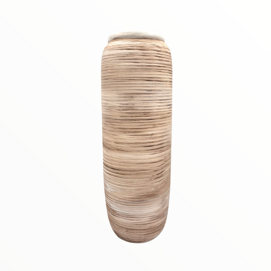 Tall Wood-Textured Ceramic Vase – Modern Floor Décor Accent