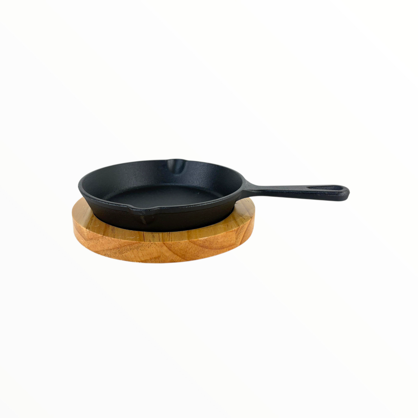 Cast Iron Skillet Pan with Wooden Serving Board – Pre-Seasoned Heavy Duty Frying Pan