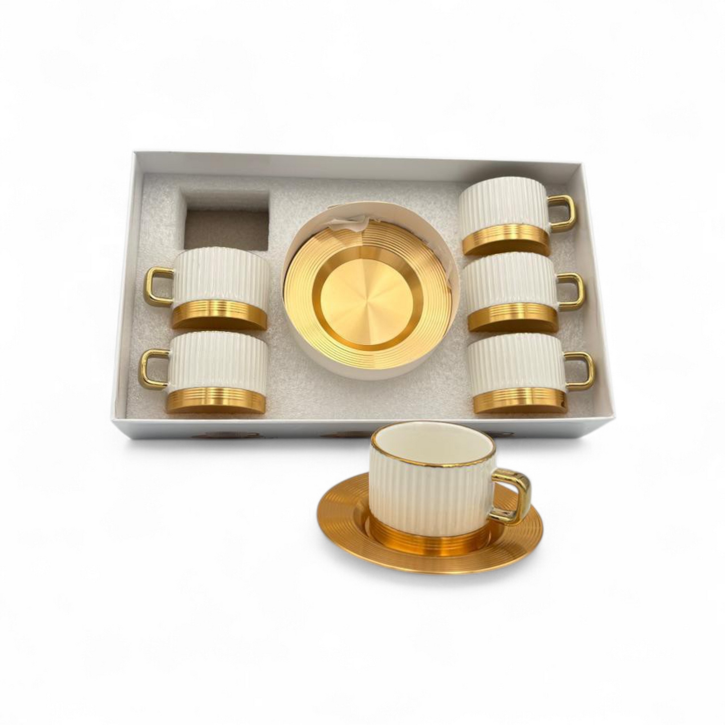 White Porcelain Coffee Cup Set with Gold Handles – Luxury Gift Box