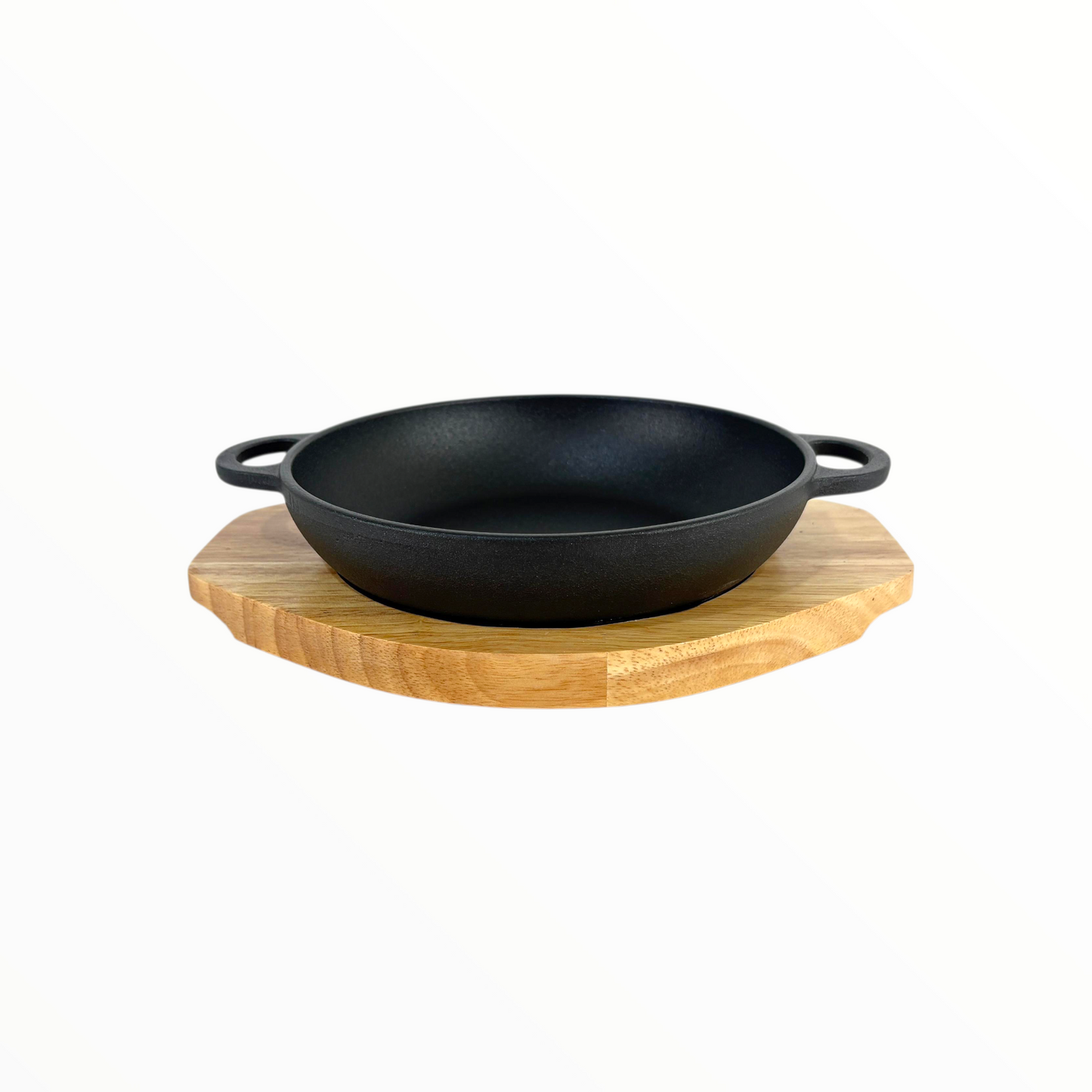 Cast Iron Skillet Pan with Wooden Serving Board – Pre-Seasoned Heavy Duty Frying Pan