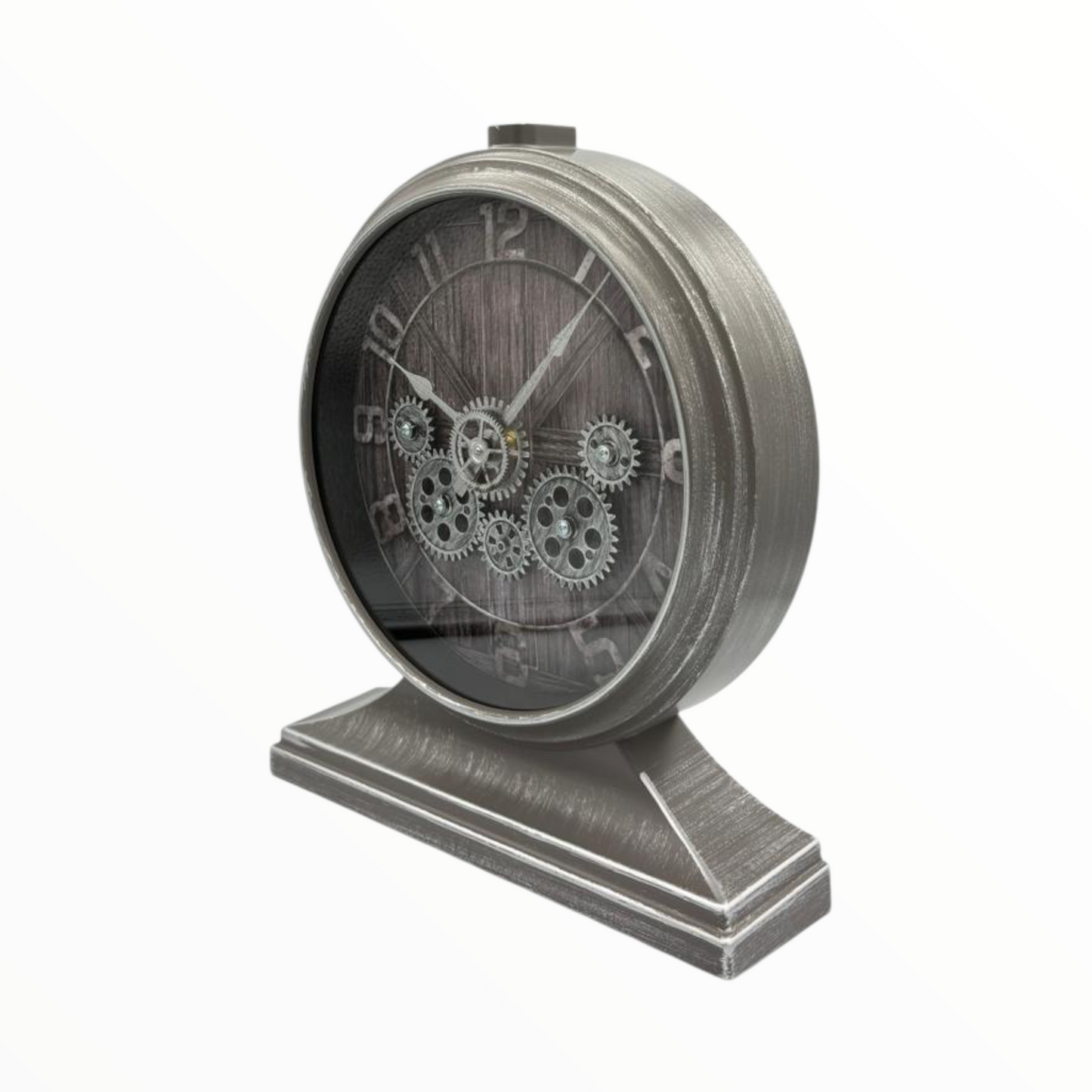 Rustic Silver Decorative Table Clock – Industrial Gear Design