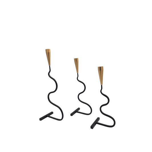 Curved Black & Gold Metal Candle Holders – Modern Minimalist Décor