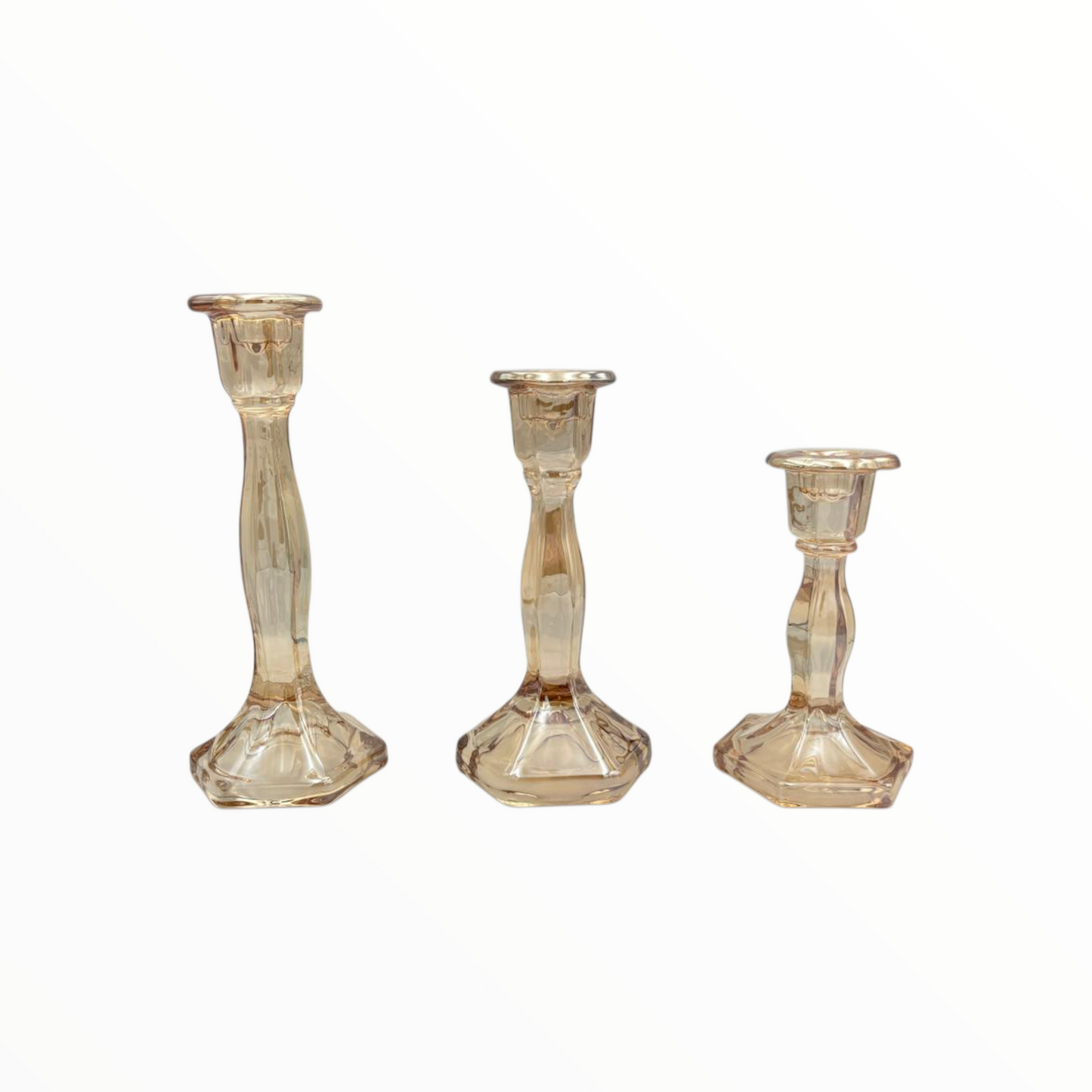 Amber Glass Candle Holders Set of 3 – Elegant Decorative Candlesticks