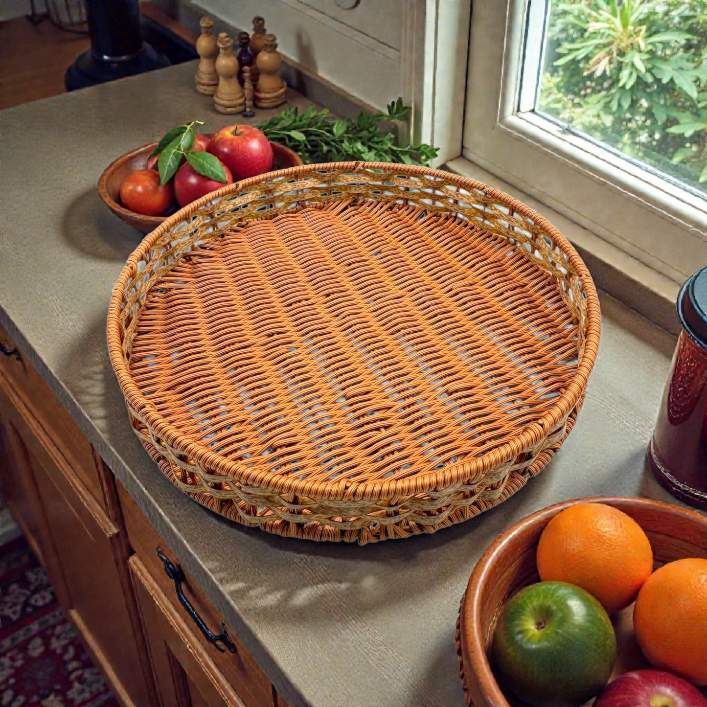 Small Round Wicker Rattan Tray – Natural Handwoven Serving Tray