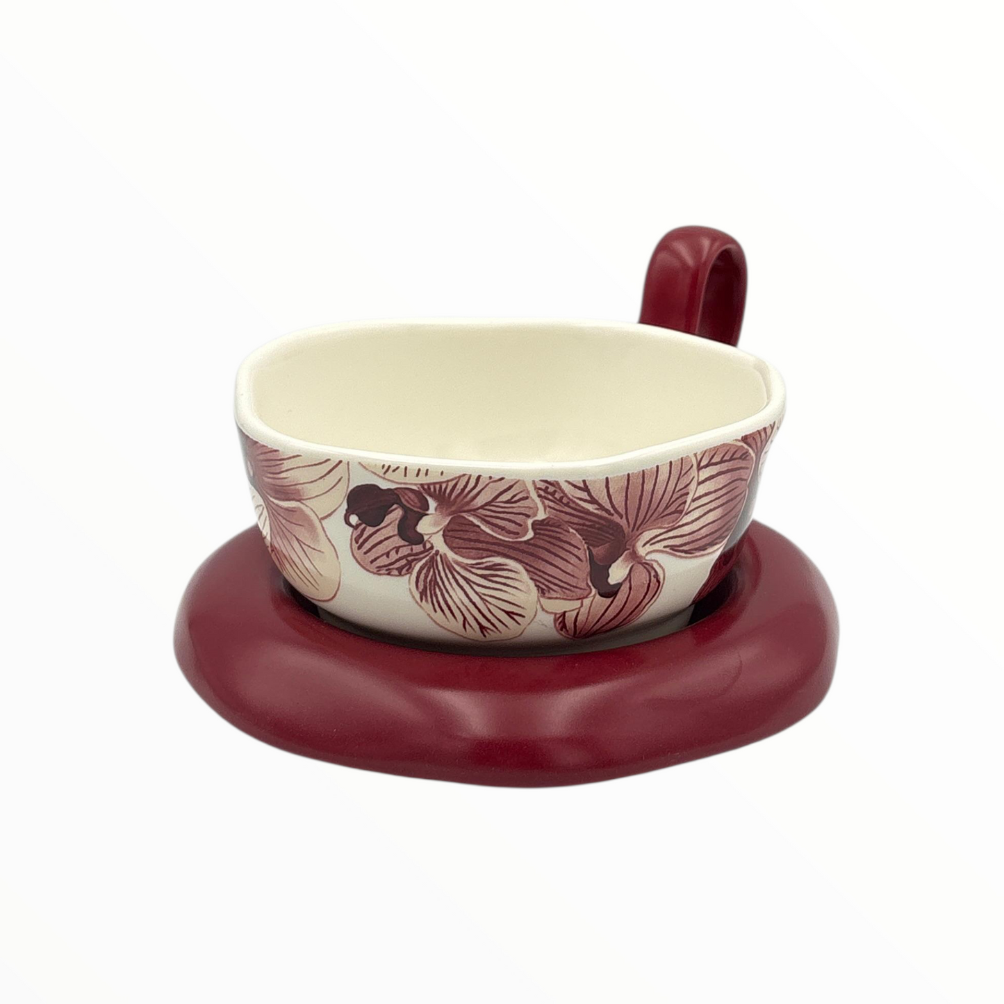 Floral Ceramic Cup and Saucer – Red Coffee Cup Set 270ml