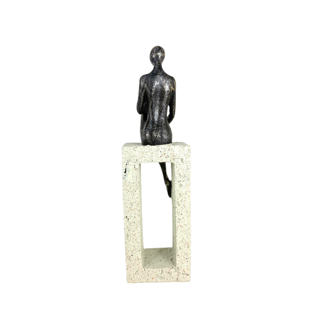 Black Abstract person on Rectangular Stone Frame – Modern Minimalist Resin Sculpture for Home Décor