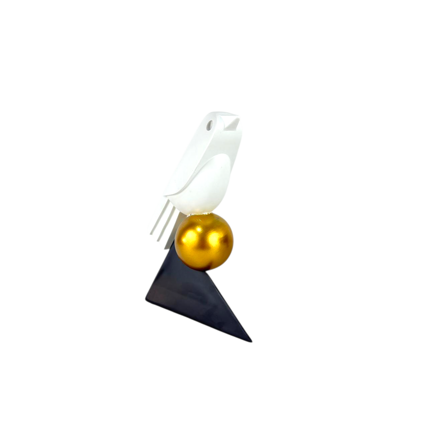 Modern Abstract Bird Sculpture – White Bird on Gold Sphere Home Decor Accent