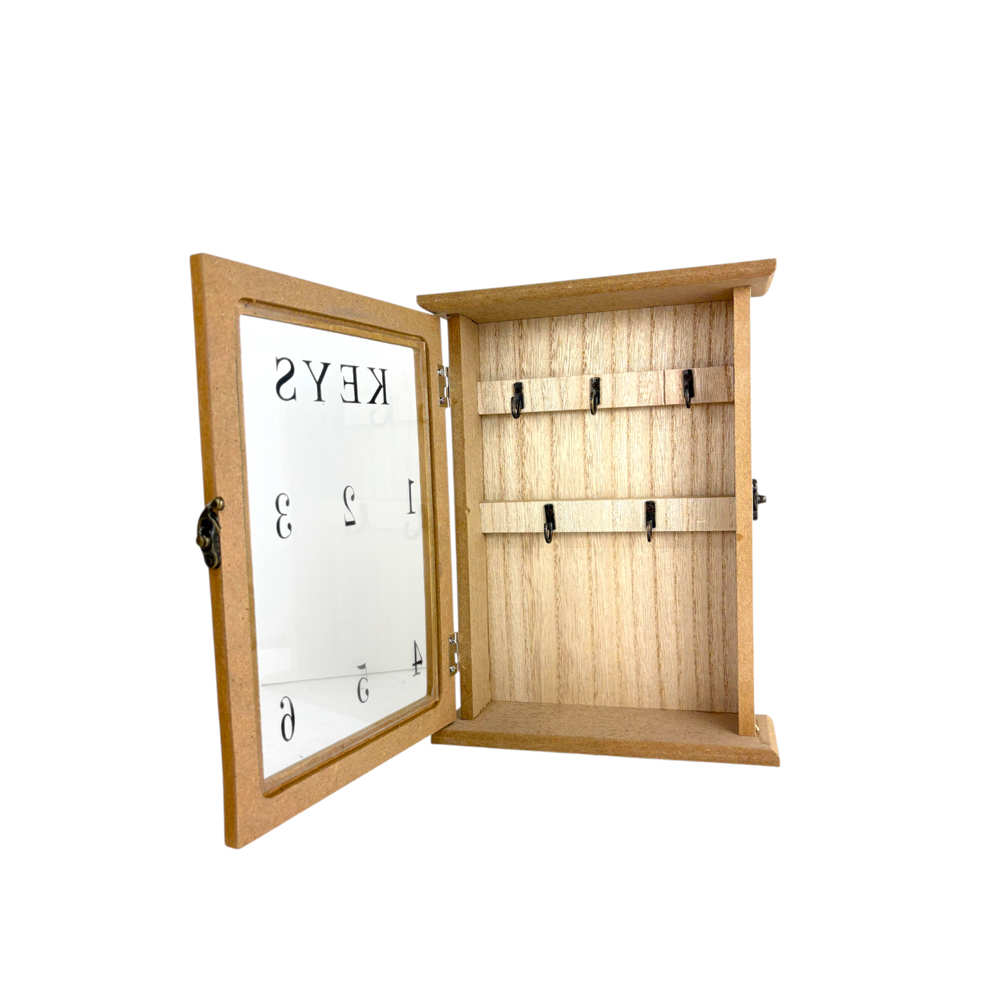 Zebra Print Wooden Key Cabinet – Wall-Mount Key Holder Box with Glass Door & Numbered Metal Hooks