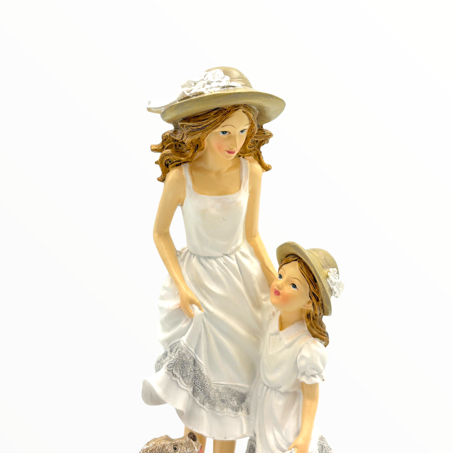 Mother and Daughter Figurine with Dog – Family Home Décor Accent
