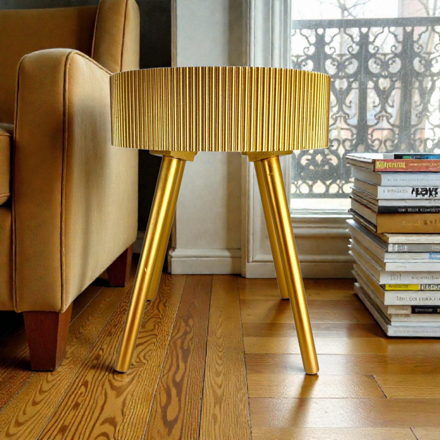 Luxury Gold Metal Storage Bowl with Wooden Lid & Stand – Modern Decorative Organizer