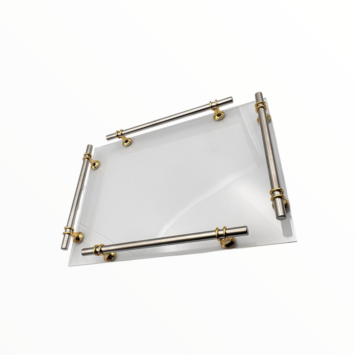 Glass Serving Tray with Gold Handles – Elegant Rectangular Tray
