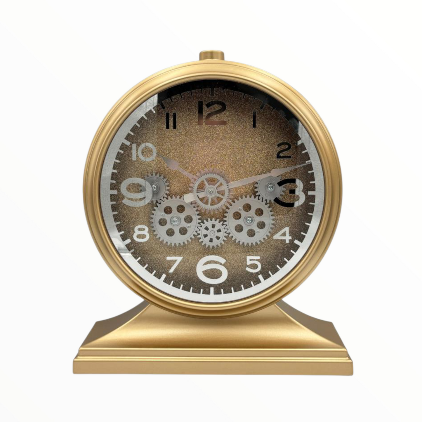 Gold Decorative Table Clock with Exposed Gears – Luxury Desk Clock