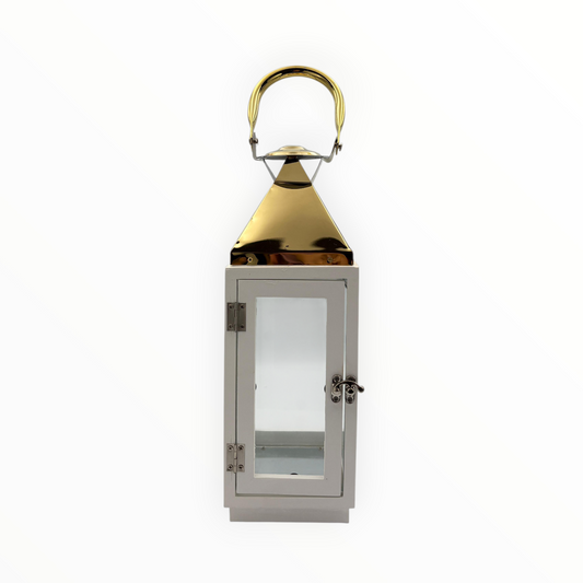 White  Metal Glass Lantern – Elegant  Decorative Candle Holder