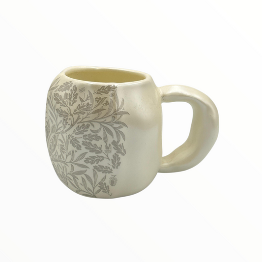 Ceramic Mug with Leaf Pattern – Cream Botanical Coffee Mug 350ml