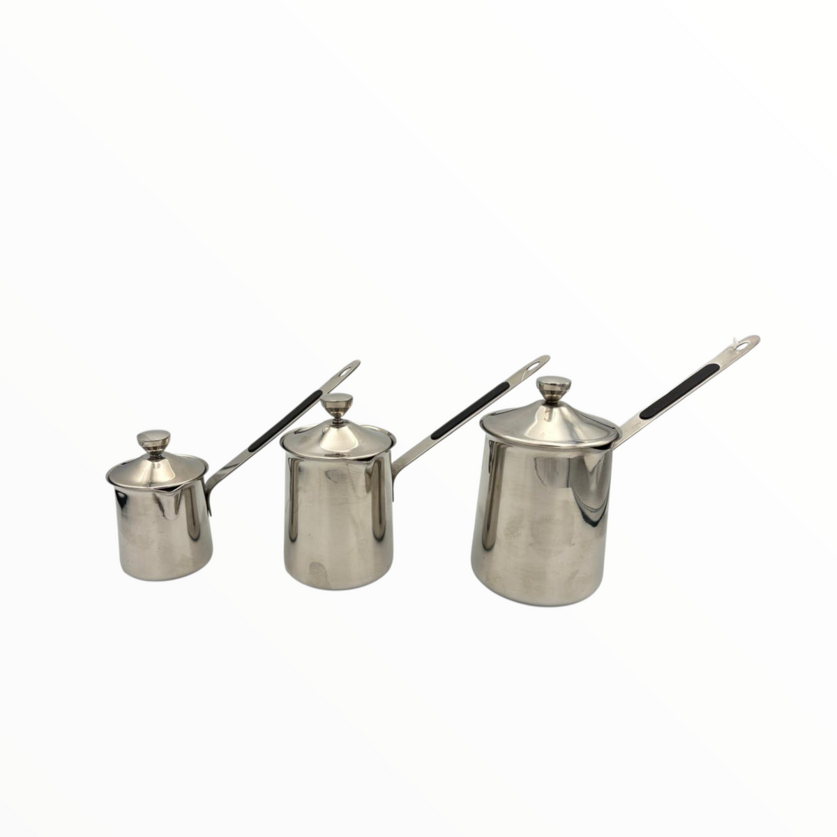 Stainless Steel Turkish Coffee Pot Set  – 3 Sizes with Heat-Resistant Handle