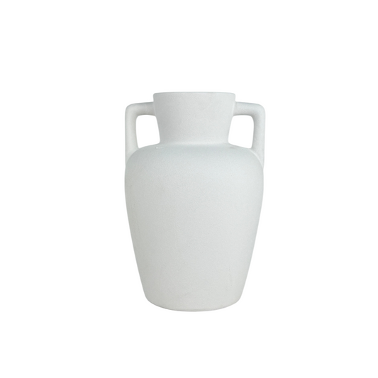 Matte White Ceramic Amphora Vase with Handles – Modern Minimalist Home Décor