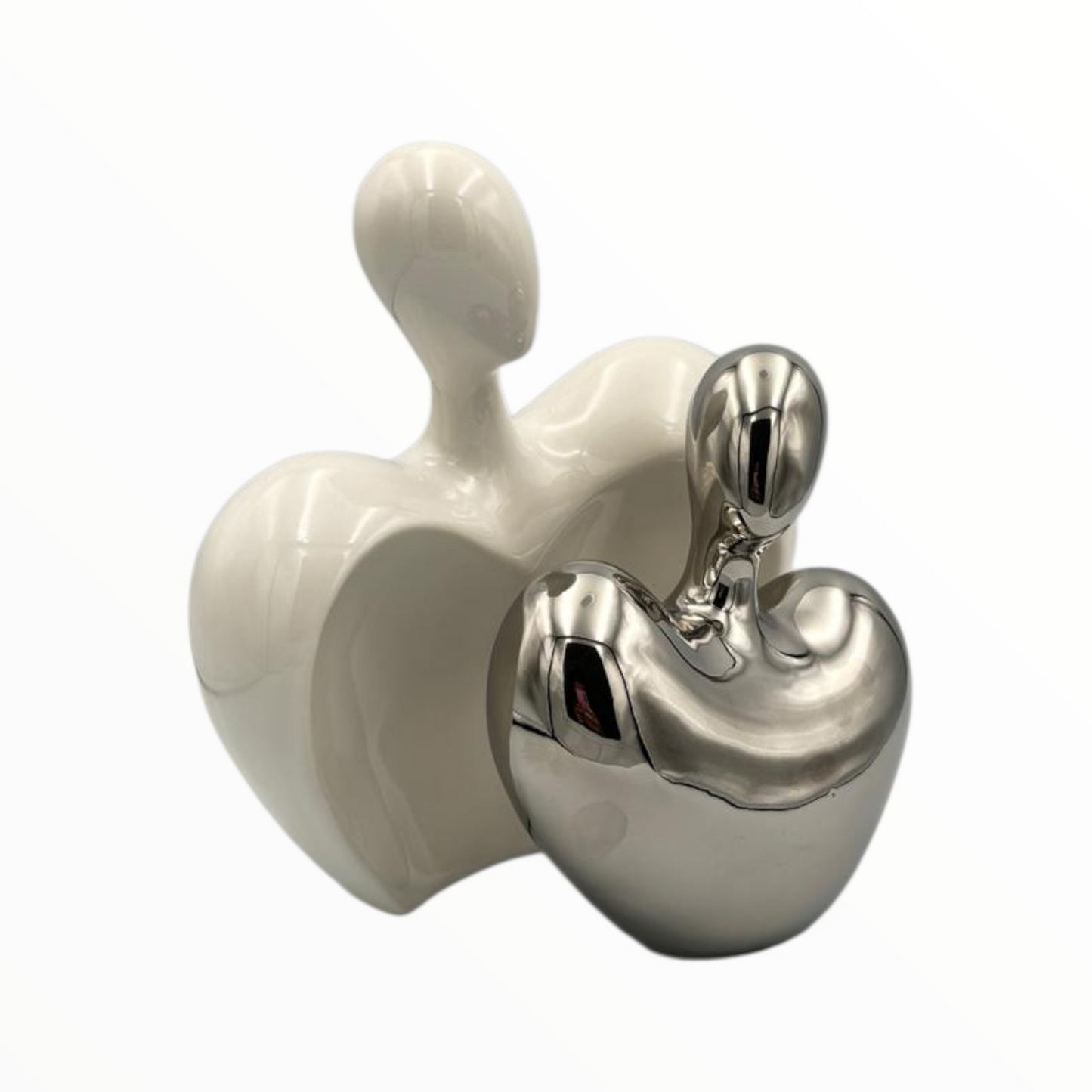 Abstract White & Chrome Apple Sculpture – Modern Art Décor